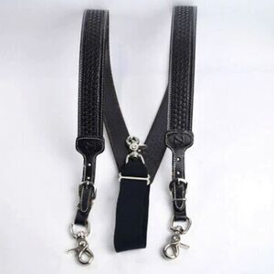 NEW Nocono WESTERN LEATHER SUSPENDERS-N8512401 Black Basket Weave Pattern
